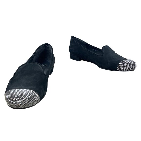 Stuart Weitzman Women's Black Suede Rhinestone Cap Toe Flat Shoes Sz 8M - Picture 2 of 10